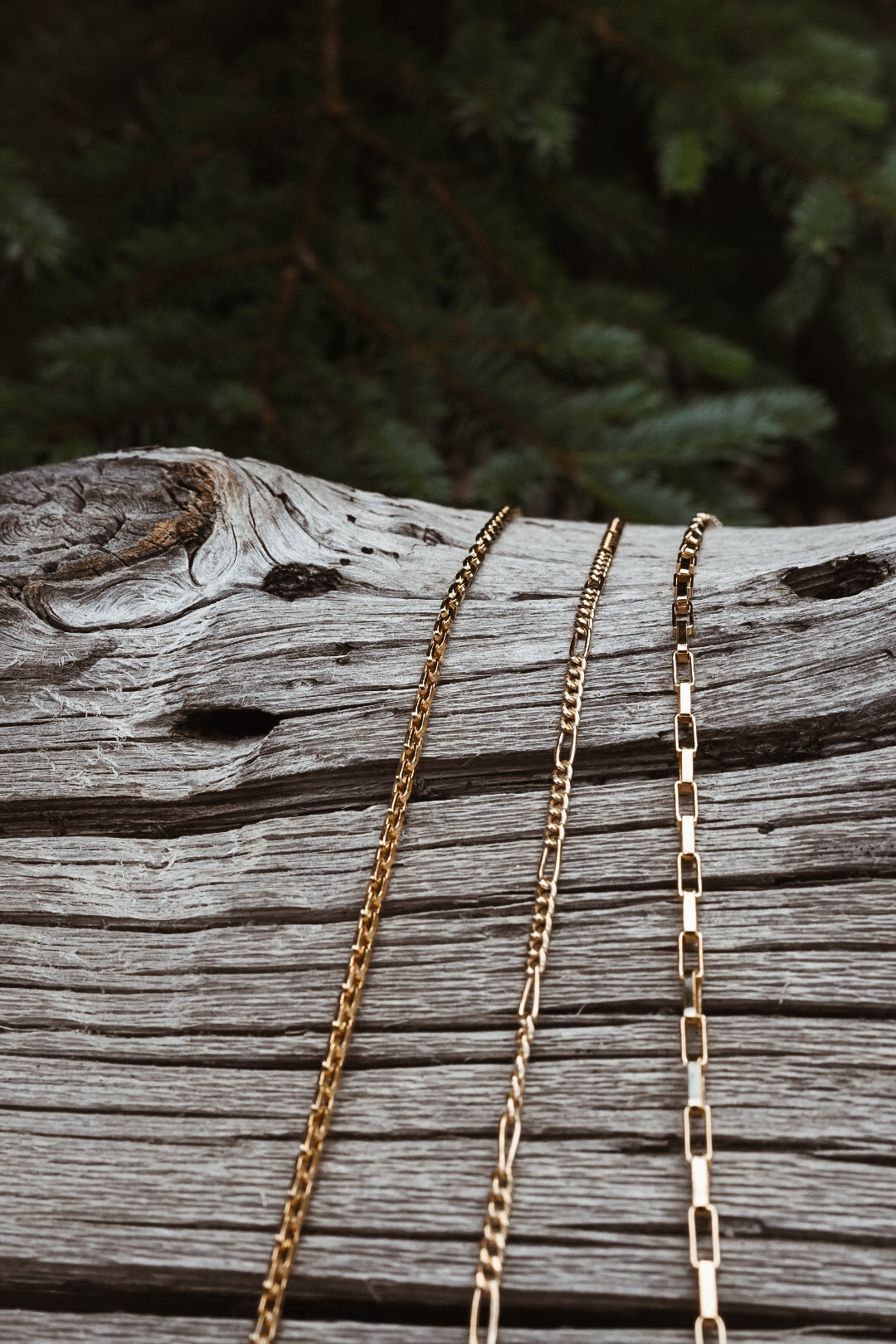 14k Gold Filled elongated permanent jewelry chain far right 