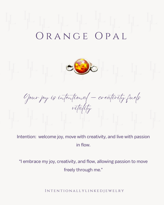 Orange Opal connector for creativity, joy, and flow. Available in gold filled or sterling permanent jewelry — Intentionally Linked Jewelry.
