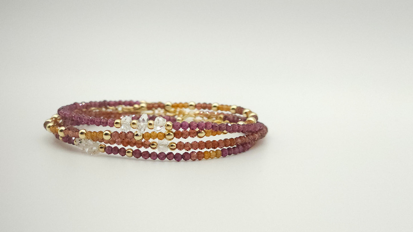 stack of AAA Garnet Gemstone Bracelets, 14k Gold Fill Beads , Intentional Beauty that inspires passion, clear goal setting, clarity 