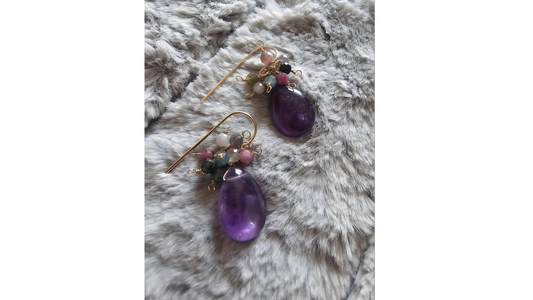 14K Gold Fill Amethyst and Watermelon Tourmaline Earring dangles