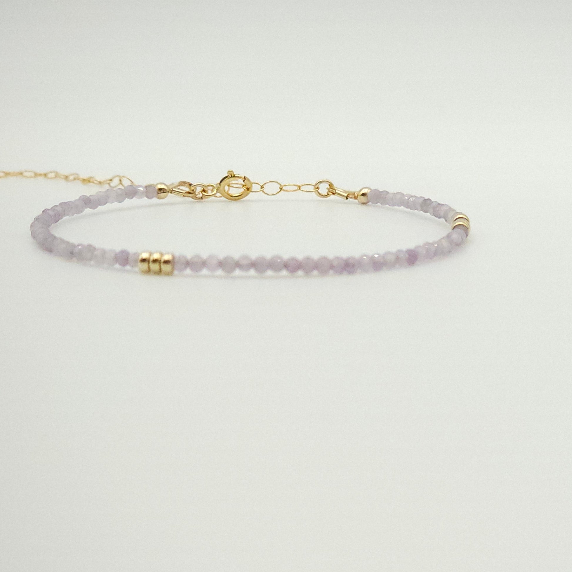 pink amethyst minimalist gold filled beaded bracelet by intentionally linked jewelry 