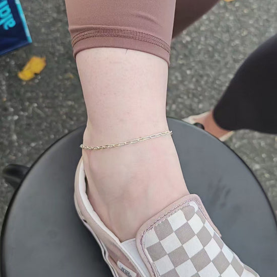 the big dipper mixed metal paperclip chain fitted on an ankle for a beautiful anklet by Intentionally Linked Permanent Jewelry in Baltimore Maryland 