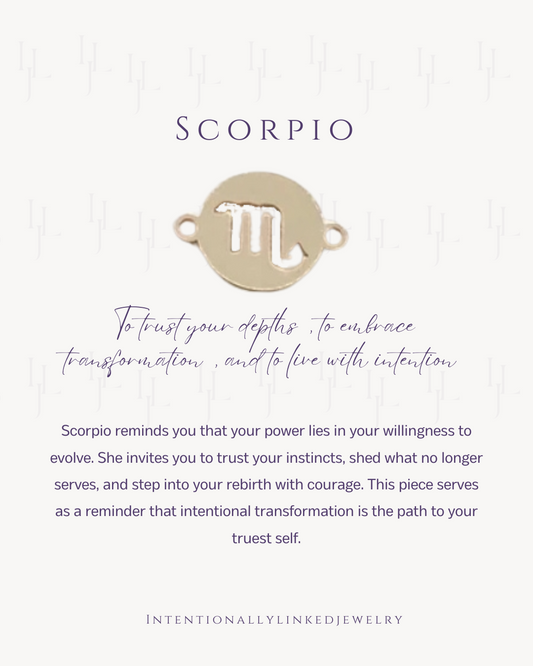 Sterling silver Scorpio zodiac connector for spiritual and intentional permanent jewelry by Intentionally Linked Jewelry