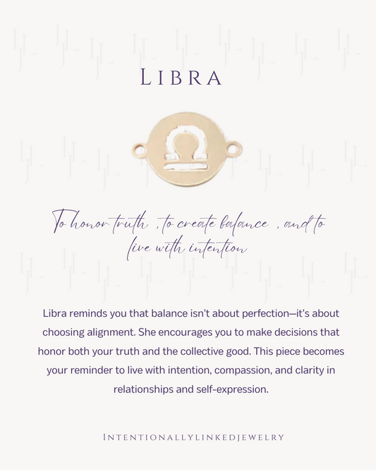 Libra zodiac charm in sterling silver. This charm is welded into a permanent jewelry bracelet by Intentionally Linked Jewelry. 