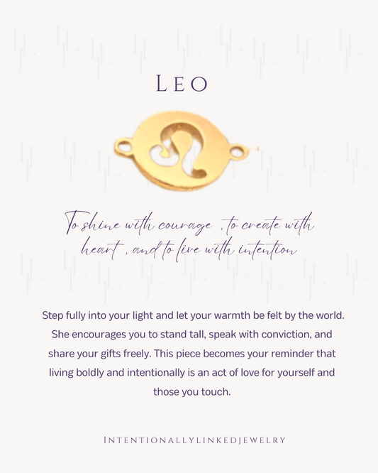 Sterling silver Leo zodiac connector welded to permanent jewelry by Intentionally Linked Jewelry. Customized zodiac jewelry. 