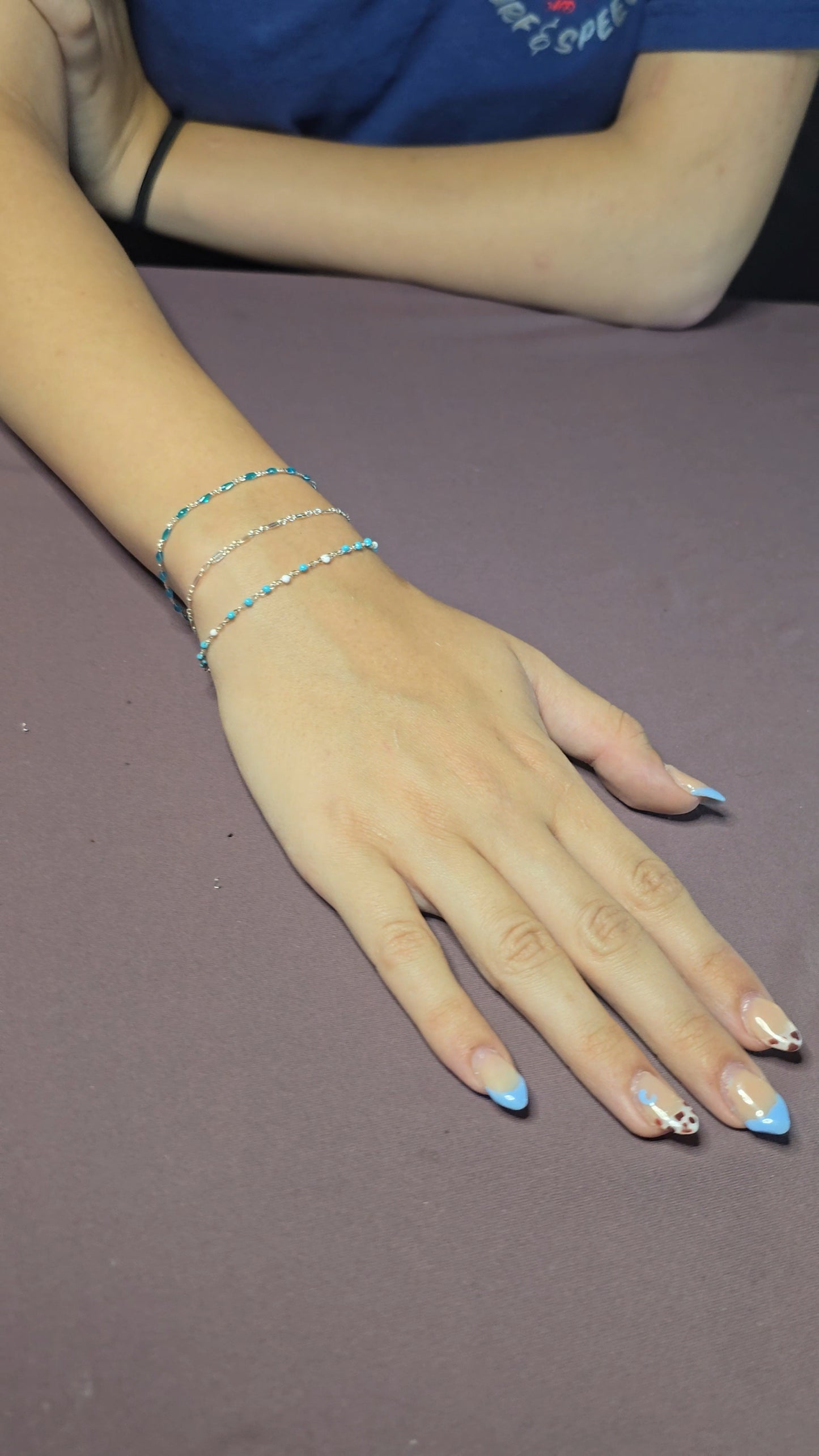 Blue Figaro Permanent Bracelet | Sterling Silver | Enamel | Intentionally Linked Jewelry | Baltimore, Maryland