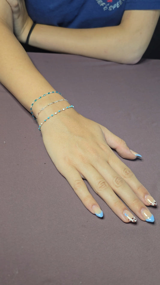 Blue Figaro Permanent Bracelet | Sterling Silver | Enamel | Intentionally Linked Jewelry | Baltimore, Maryland