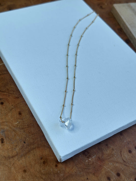 Large herkimer diamond minimalist 14k gold fill curb bead chain.