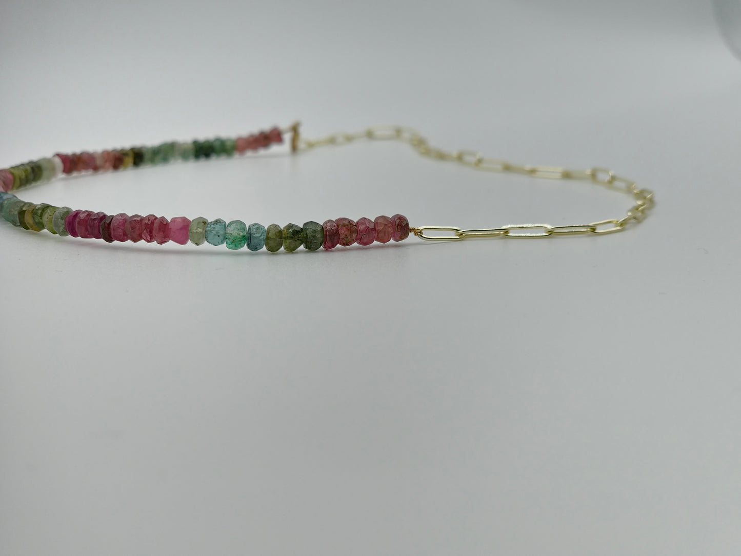 14k gold fill medium large paperclip multi color tourmaline necklace with 14k gold fill Lobster clasp