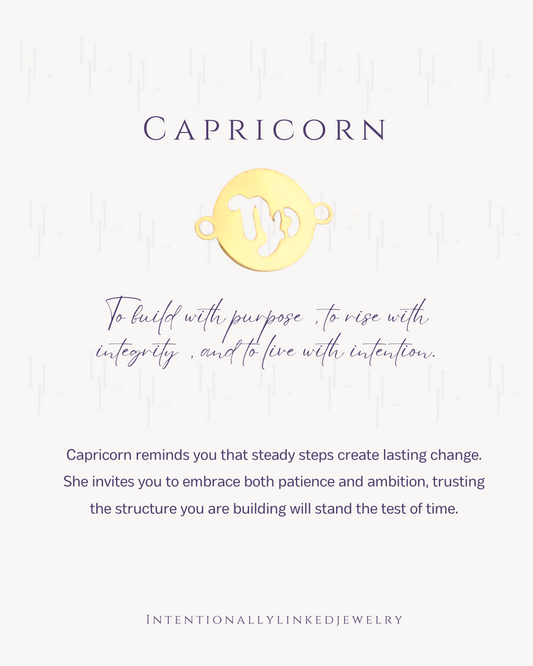 Capricorn zodiac charm in 14k gold fill, welded into a permanent jewelry bracelet by Intentionally Linked Jewelry. Design your own custom jewelry personal to you 


