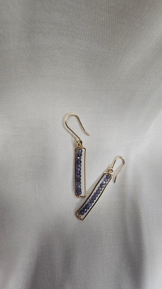 Iolite rectangle bar handfordged earings