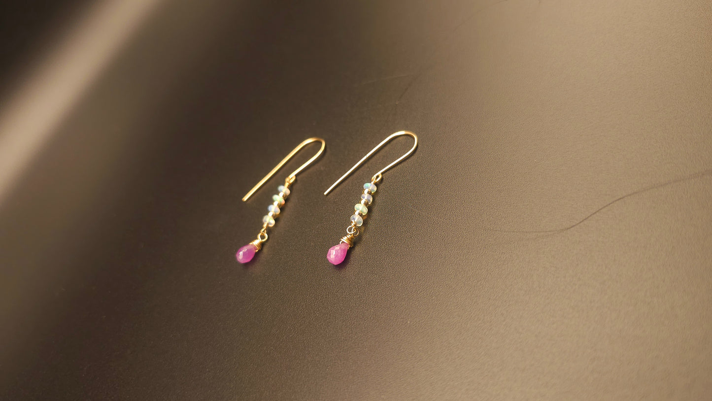 Opal + Pink Sapphire Drop Earrings
14k Gold Filled • Handcrafted Artisan Jewelry